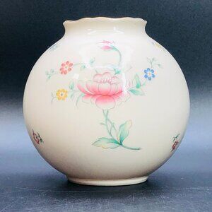 80s Lenox USA Floral Garden Rose Bowl Shabby Chic Ruffled Vase Gold Paint